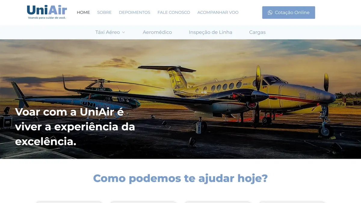 Site institucional da UniAir desenvolvido pela Now