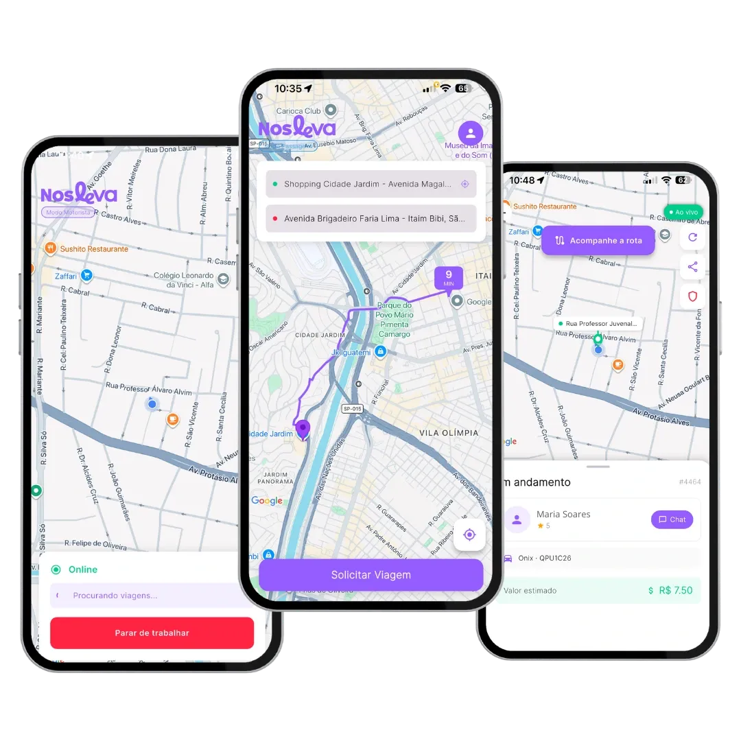 Telas de um aplicativo de mobilidade urbana