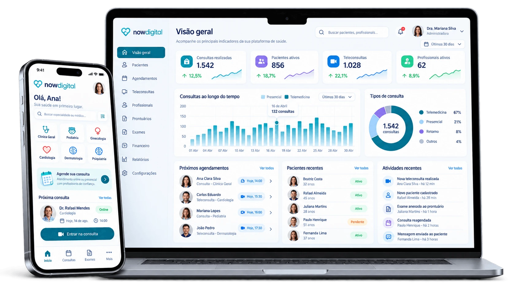Aplicativo de telemedicina integrado ao painel web de gestão
