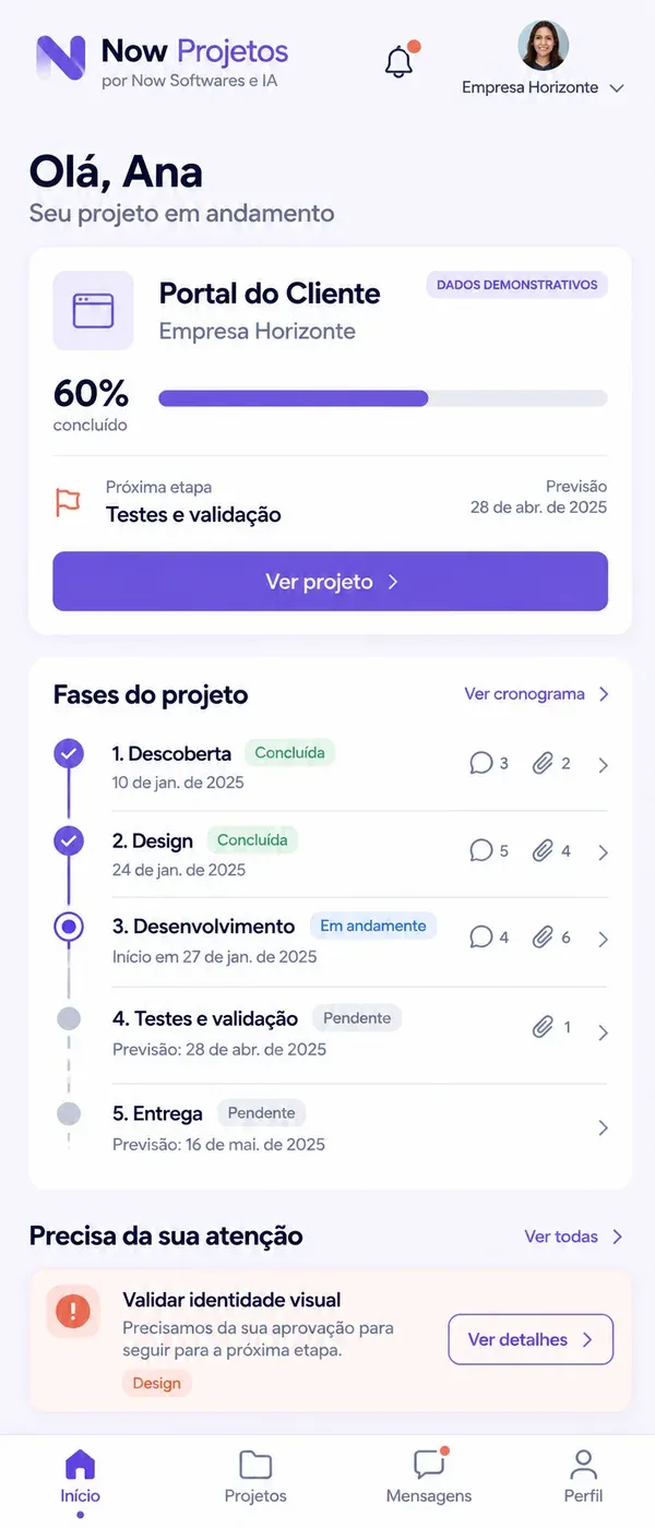 Gestão de projetos com IA no celular: início do cliente
