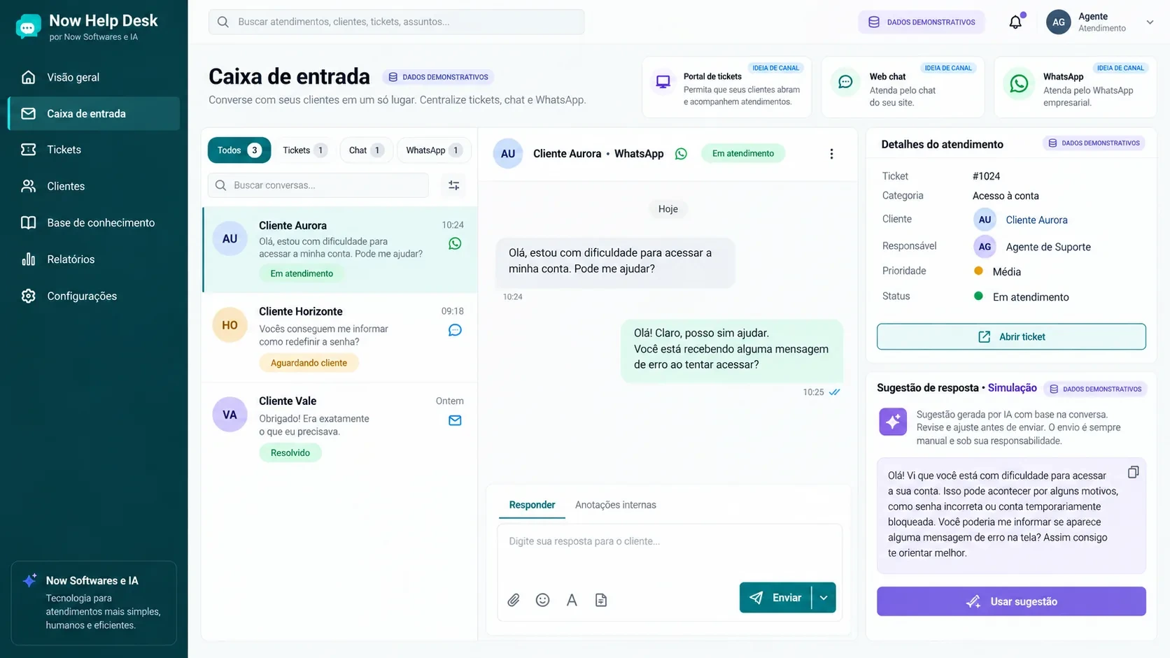 Help desk com IA: tela de caixa de entrada