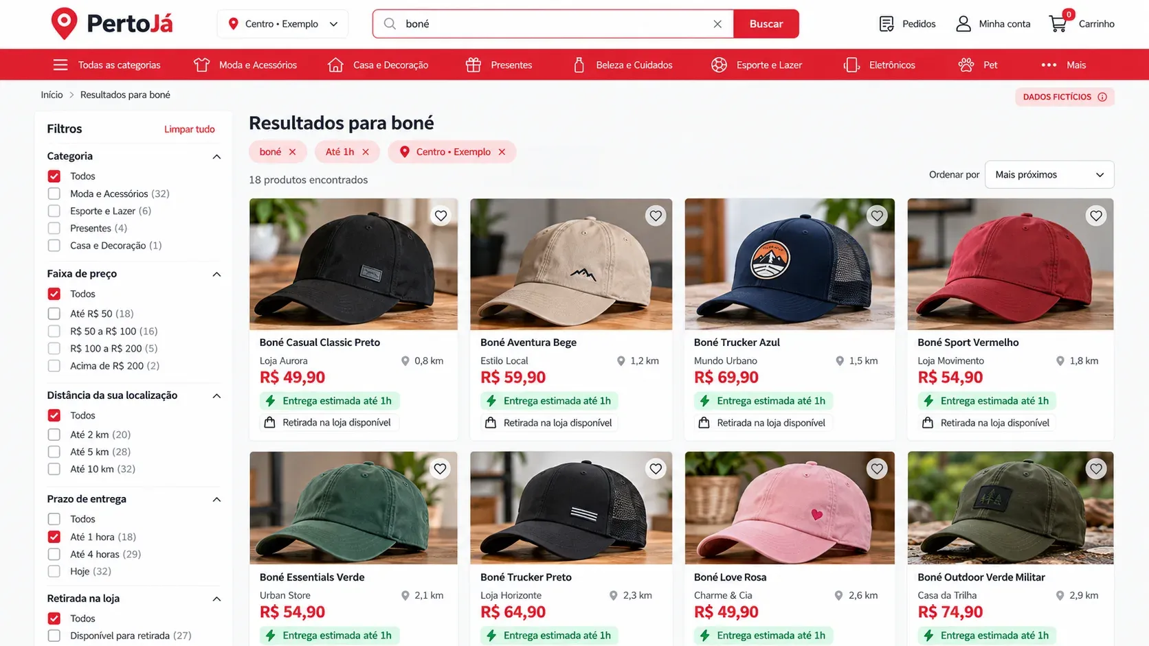 Marketplace de lojas locais: tela de busca por perto