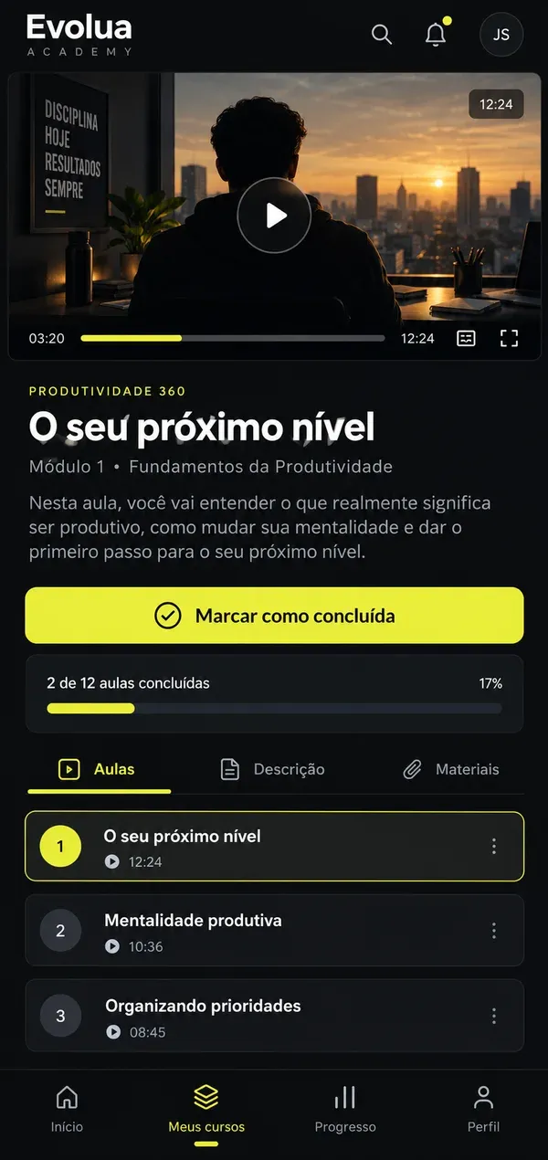 Plataforma Educacional (EAD) no celular: aula