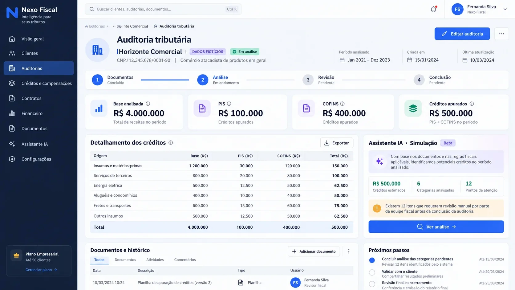 Sistema de gestão tributária: tela de auditoria